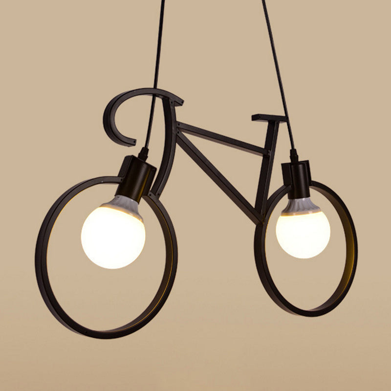 Iron Industrial Bicycle Boys Bedroom Pendant Light With 2 Heads - Black/White Ceiling Hang Lamp