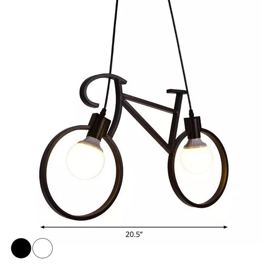 Industrial Iron Bicycle Boys Bedroom Pendant Light - Black/White, 2 Heads, 20.5"/24.5" W