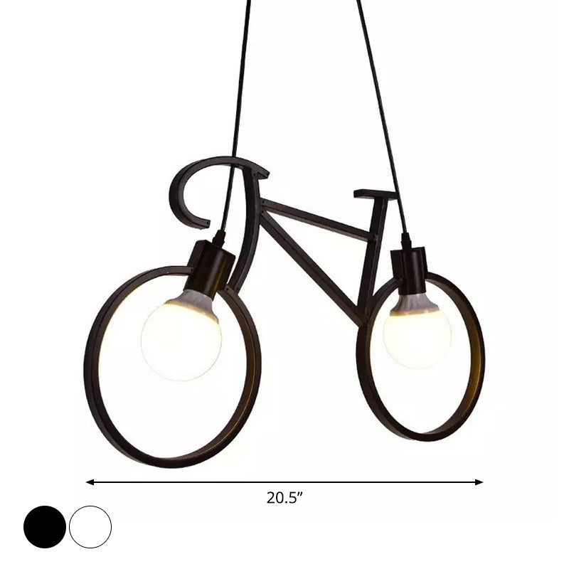 Iron Industrial Bicycle Boys Bedroom Pendant Light With 2 Heads - Black/White Ceiling Hang Lamp