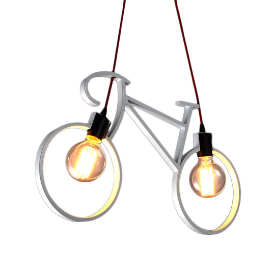 Iron Industrial Bicycle Boys Bedroom Pendant Light With 2 Heads - Black/White Ceiling Hang Lamp