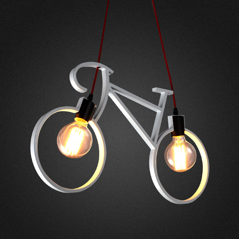 Iron Industrial Bicycle Boys Bedroom Pendant Light With 2 Heads - Black/White Ceiling Hang Lamp