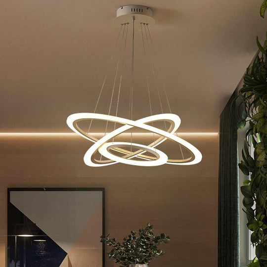 Minimalist White LED Pendant Light: Dining Room Chandelier with Triangle/Round Acrylic Shade (2/3 Tiers)