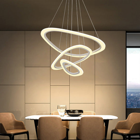 Minimalist White LED Pendant Light: Dining Room Chandelier with Triangle/Round Acrylic Shade (2/3 Tiers)