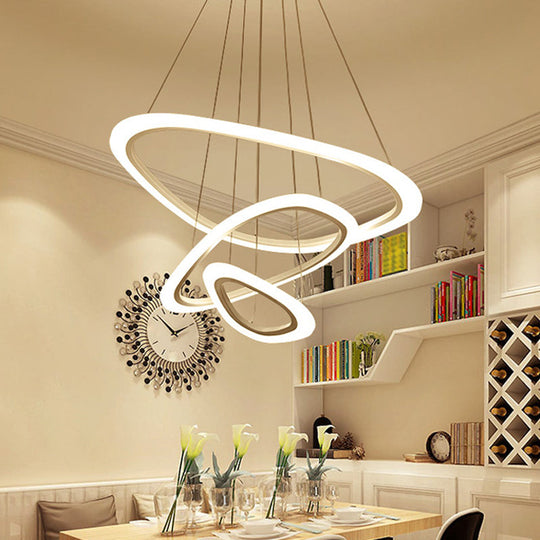 Minimalist White LED Pendant Light: Dining Room Chandelier with Triangle/Round Acrylic Shade (2/3 Tiers)