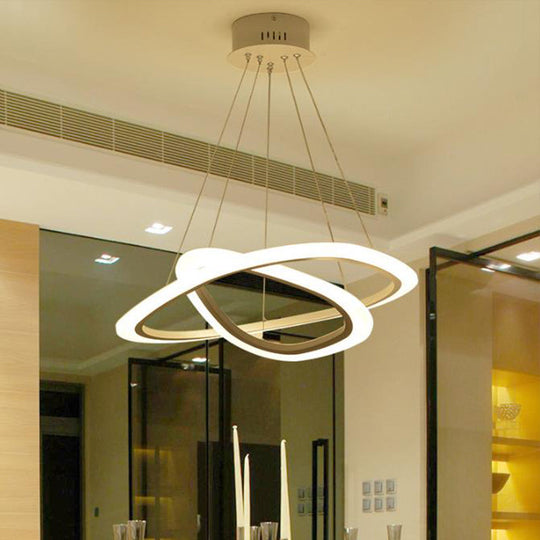 Minimalist White LED Pendant Light: Dining Room Chandelier with Triangle/Round Acrylic Shade (2/3 Tiers)