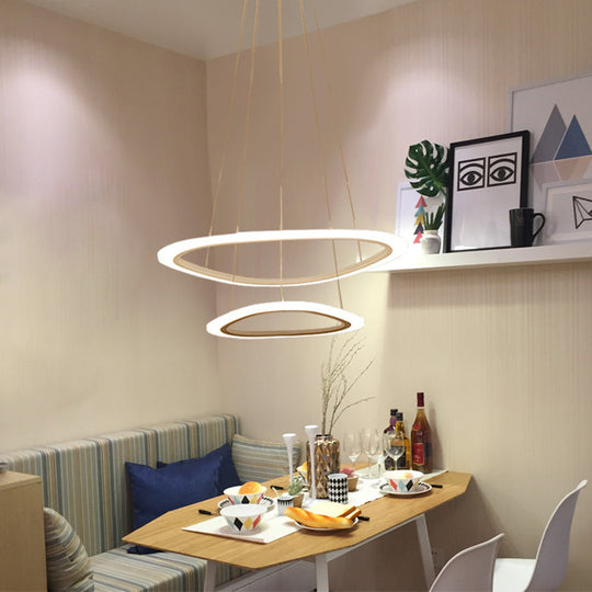 Minimalist White LED Pendant Light: Dining Room Chandelier with Triangle/Round Acrylic Shade (2/3 Tiers)