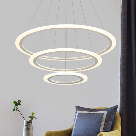 Minimalist White LED Pendant Light: Dining Room Chandelier with Triangle/Round Acrylic Shade (2/3 Tiers)