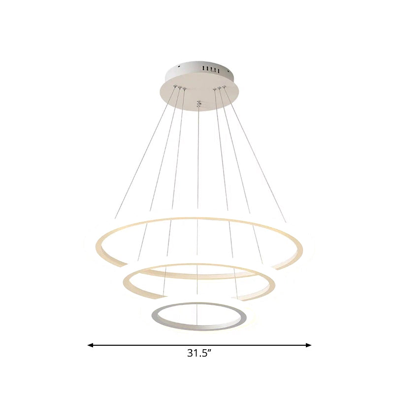 Minimalist White LED Pendant Light: Dining Room Chandelier with Triangle/Round Acrylic Shade (2/3 Tiers)