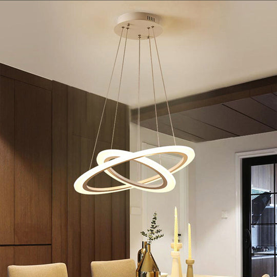 Minimalist White LED Pendant Light: Dining Room Chandelier with Triangle/Round Acrylic Shade (2/3 Tiers)