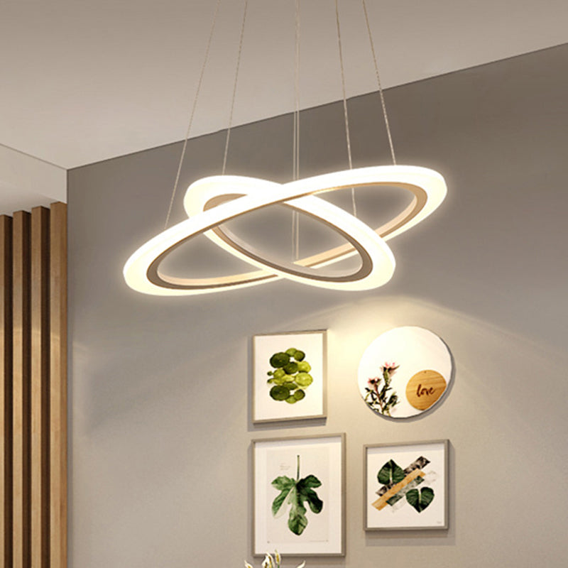 Minimalist White LED Pendant Light: Dining Room Chandelier with Triangle/Round Acrylic Shade (2/3 Tiers)