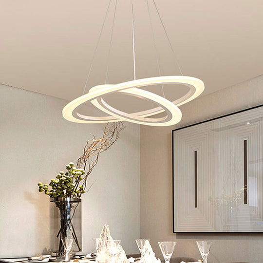 Minimalist White LED Pendant Light: Dining Room Chandelier with Triangle/Round Acrylic Shade (2/3 Tiers)