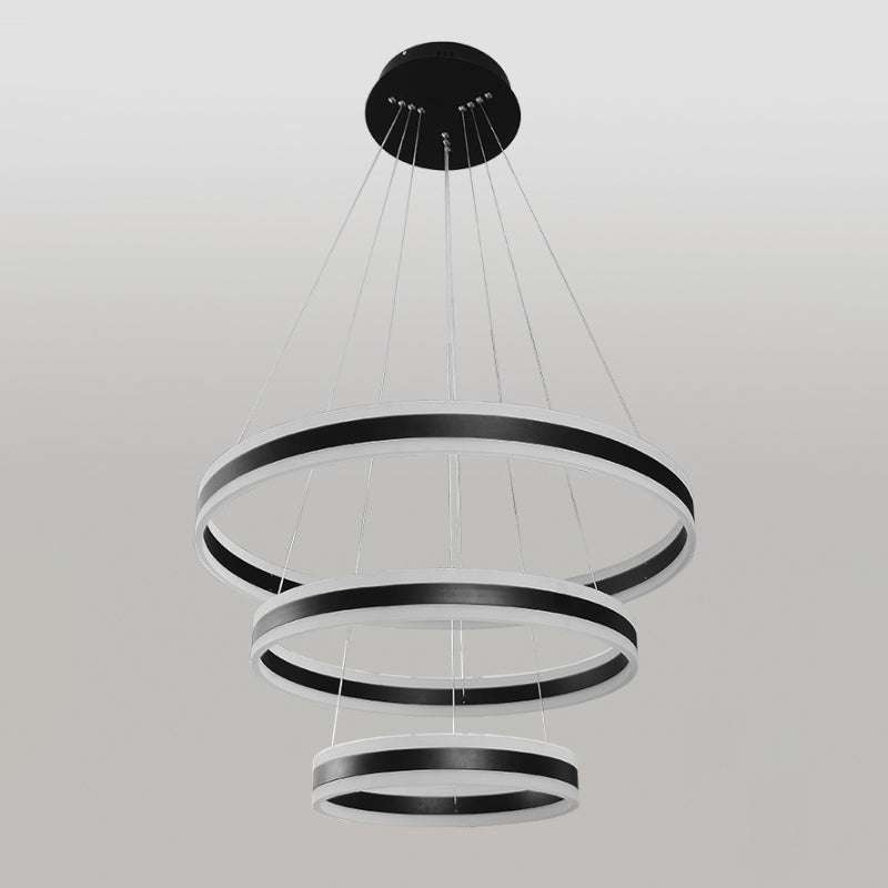 Sleek Black Circular Chandelier - 3-Light Acrylic Led Suspension Pendant For Dining Table