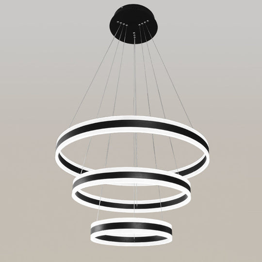 Sleek Black Circular Chandelier - 3-Light Acrylic Led Suspension Pendant For Dining Table