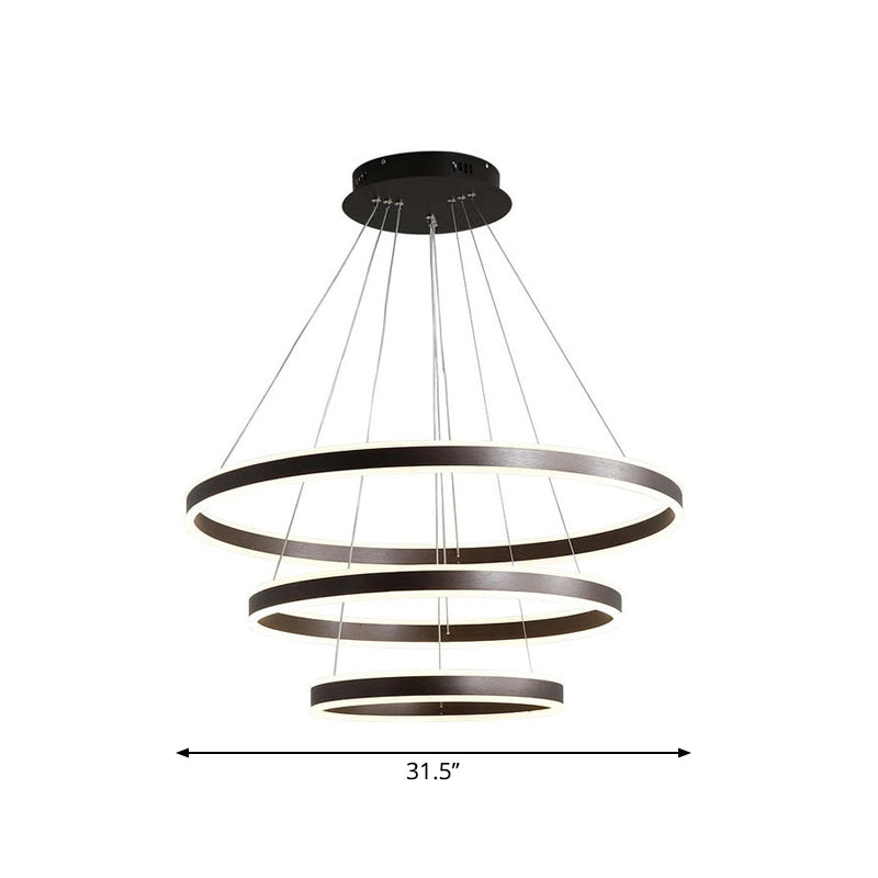 Modern Black Circular Chandelier - Simple 3-Light Acrylic LED Pendant for Dining Table