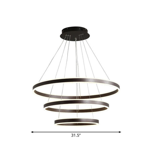 Modern Black Circular Chandelier - Simple 3-Light Acrylic LED Pendant for Dining Table