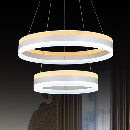 Modern White Acrylic Hoop Pendant Chandelier with LED Hanging Light Kit