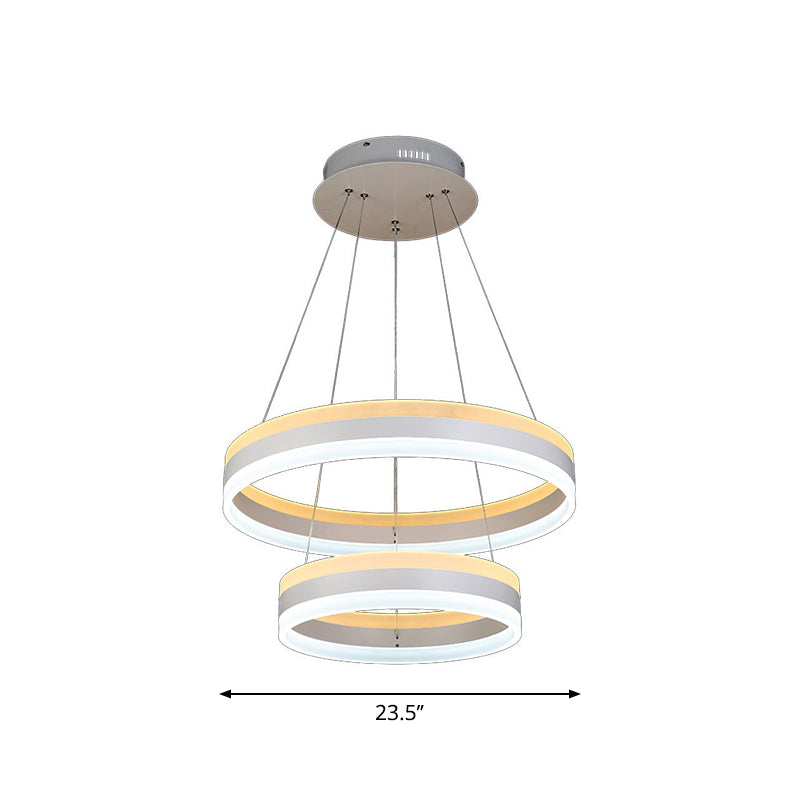 Modern Hoop Pendant Chandelier Acrylic 2-Head Led Hanging Light Kit In White - Stylish Addition To