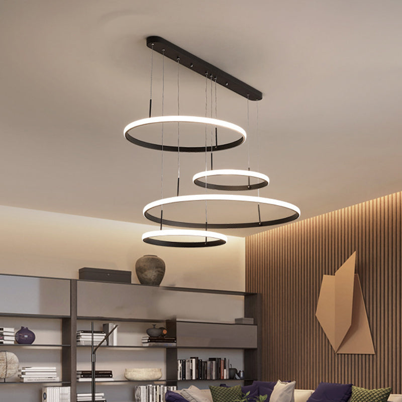 Minimalist Led Chandelier For Living Room - 4-Head Black/Coffee Pendant Lamp With Acrylic Shade