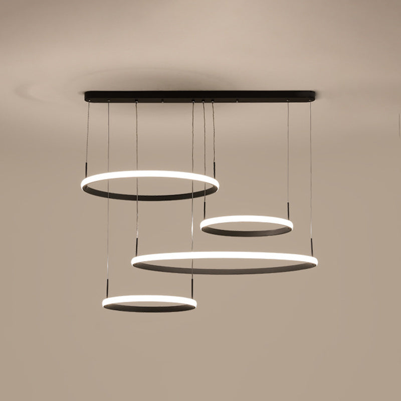 Minimalist Led Chandelier For Living Room - 4-Head Black/Coffee Pendant Lamp With Acrylic Shade