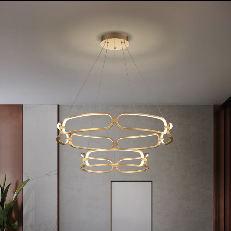 Stylish Gold Metal Led Pendant Light - 1/2-Tiered Wristlet Chandelier Small/Large Sizes