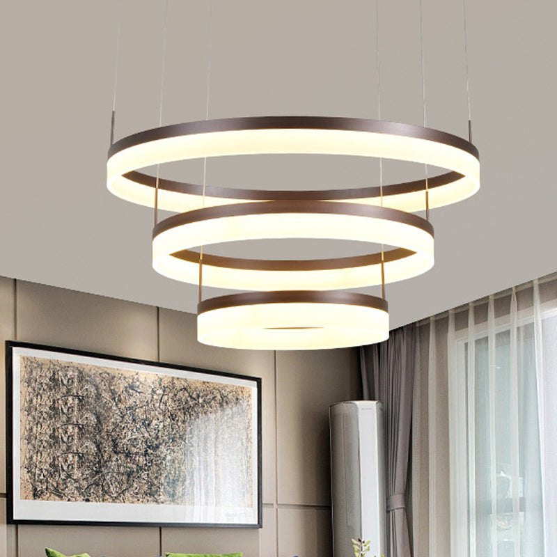 Minimalist Acrylic LED Chandelier Lamp - 2/3-Tier Circular Drop Pendant for Coffee Table