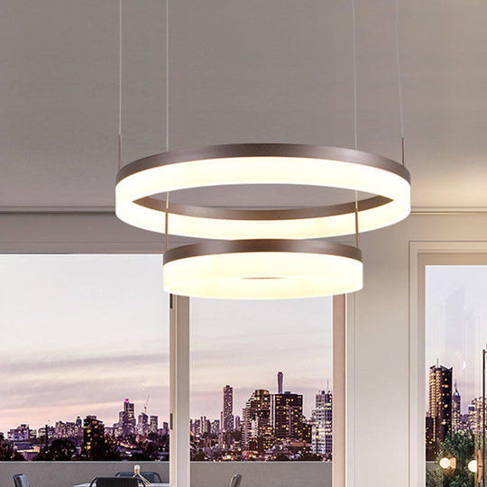 Minimalist Acrylic LED Chandelier Lamp - 2/3-Tier Circular Drop Pendant for Coffee Table