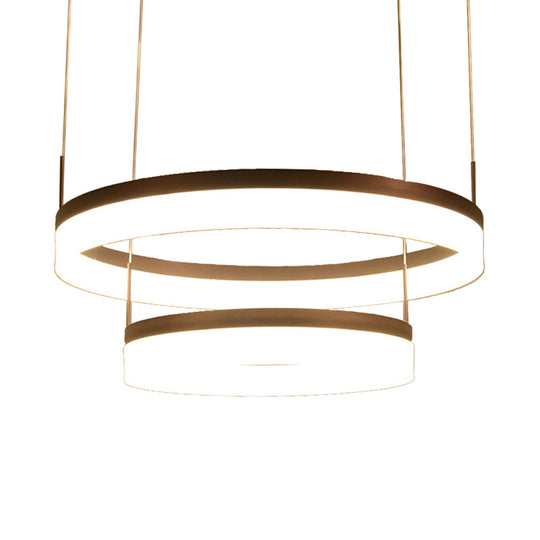 Minimalist Acrylic LED Chandelier Lamp - 2/3-Tier Circular Drop Pendant for Coffee Table