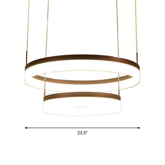 Minimalist Acrylic LED Chandelier Lamp - 2/3-Tier Circular Drop Pendant for Coffee Table