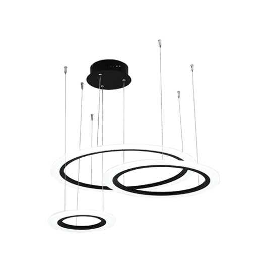 Modern LED Hanging Chandelier - Black Tiered Halo Ring Design with Acrylic Shade