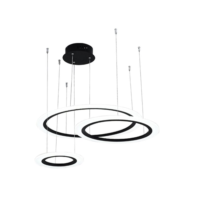 Modern Led Chandelier: Black 3/4 Tiered Halo Ring Design With Acrylic Shade