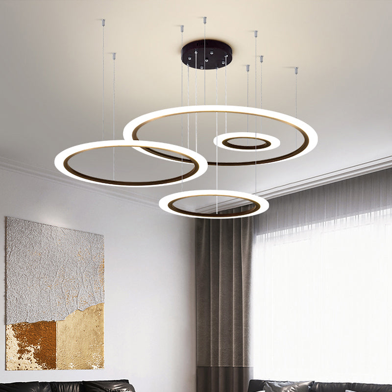 Modern LED Hanging Chandelier - Black Tiered Halo Ring Design with Acrylic Shade