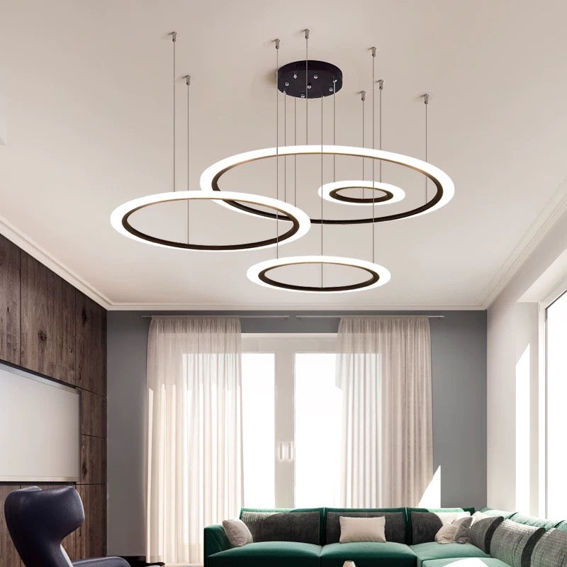 Modern Led Chandelier: Black 3/4 Tiered Halo Ring Design With Acrylic Shade