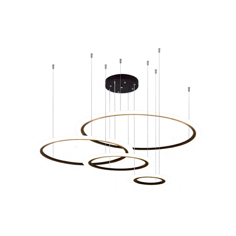 Modern LED Hanging Chandelier - Black Tiered Halo Ring Design with Acrylic Shade