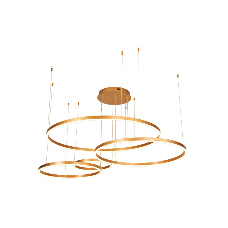 Minimalist Metal Bubble Ring Chandelier: 4-Light Led Suspension Light In Black/Gold/Coffee Gold