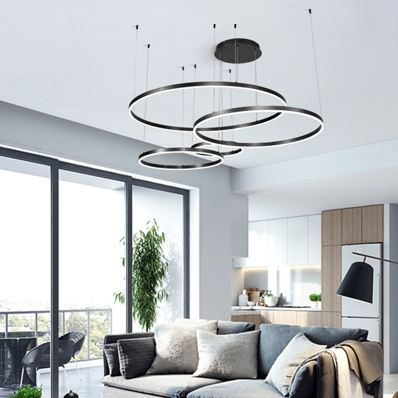 Minimalist Metal Bubble Ring Chandelier: 4-Light Led Suspension Light In Black/Gold/Coffee Black