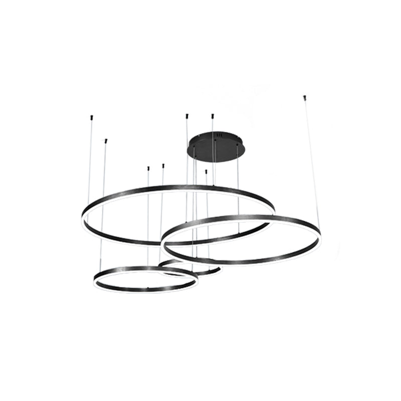 Minimalist Metal Bubble Ring Chandelier: 4-Light Led Suspension Light In Black/Gold/Coffee