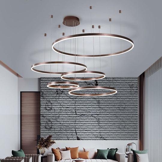 Minimalist Metal Bubble Ring Chandelier: 4-Light Led Suspension Light In Black/Gold/Coffee