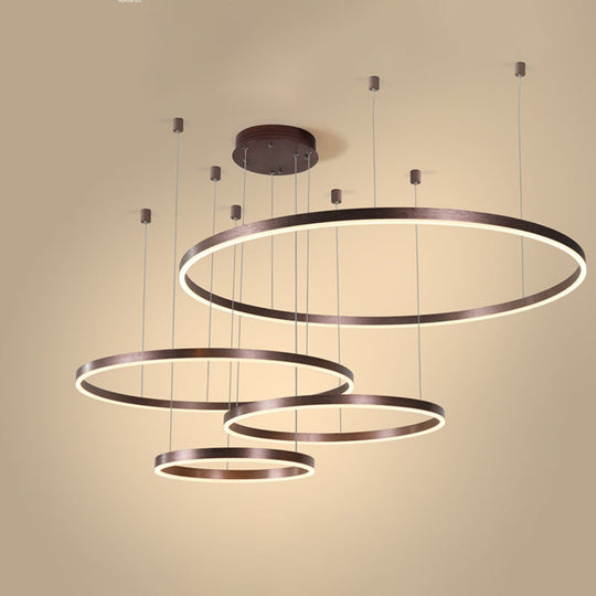 Minimalist Metal Bubble Ring Chandelier: 4-Light Led Suspension Light In Black/Gold/Coffee