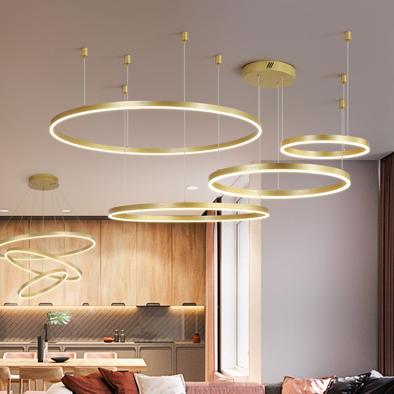 Postmodern Gold LED Hoop Chandelier - 3/4/5 Tiers, Ideal for Living Room