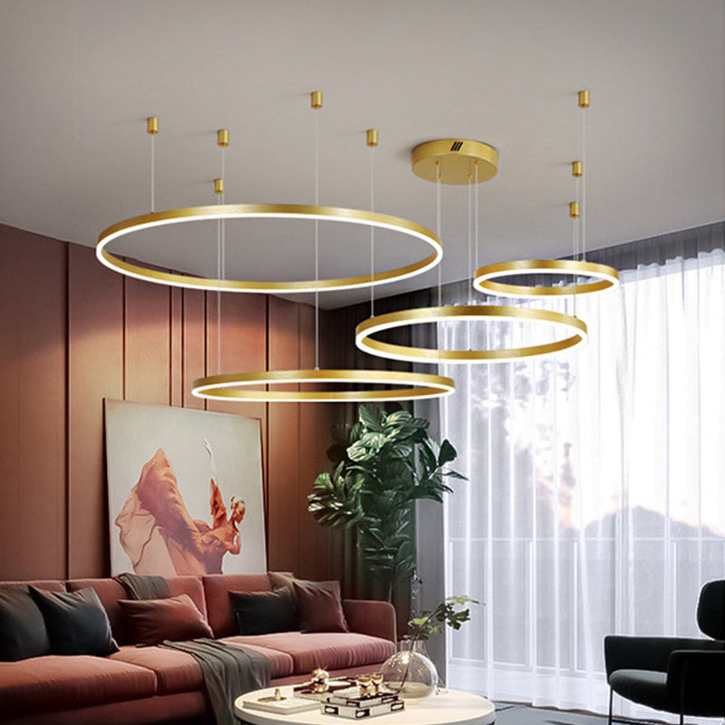 Postmodern Gold LED Hoop Chandelier - 3/4/5 Tiers, Ideal for Living Room