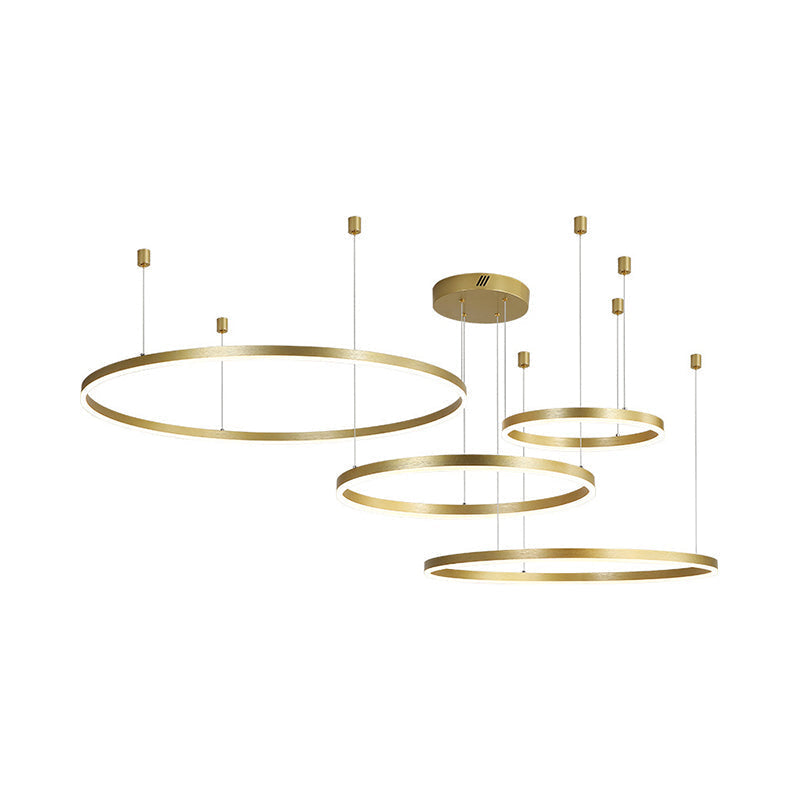 Postmodern Gold LED Hoop Chandelier - 3/4/5 Tiers, Ideal for Living Room