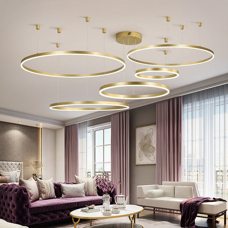 Postmodern Gold LED Hoop Chandelier - 3/4/5 Tiers, Ideal for Living Room