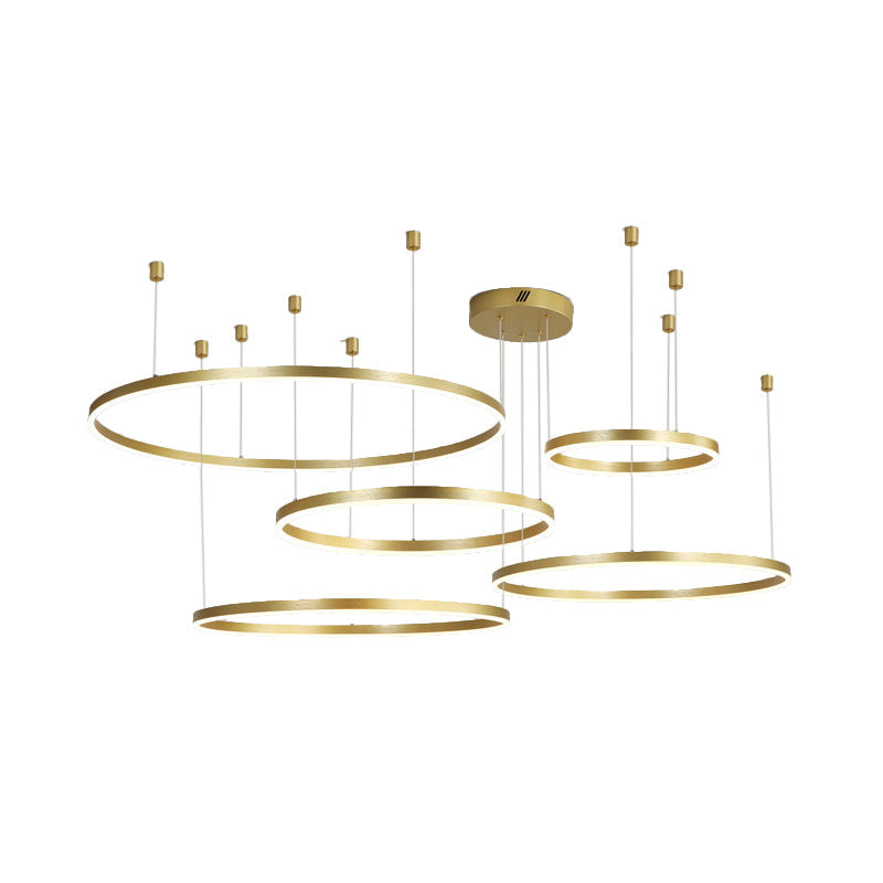 Postmodern Gold LED Hoop Chandelier - 3/4/5 Tiers, Ideal for Living Room