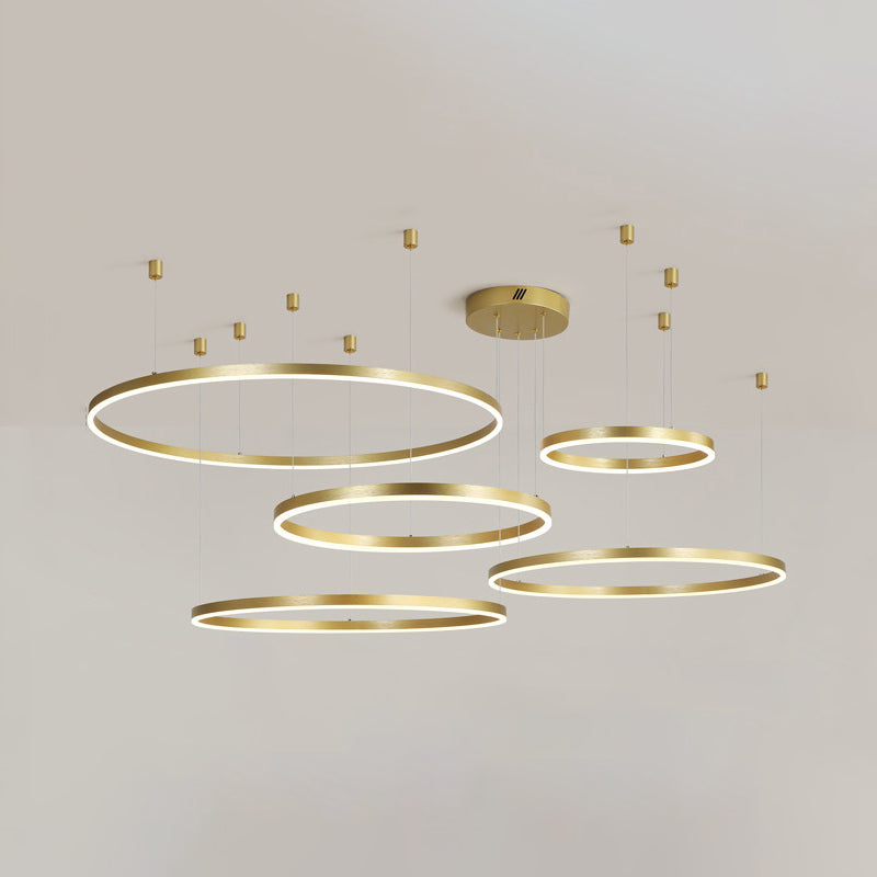 Postmodern Style Gold Led Chandelier - 3/4/5 Tiered Hoop Metal Ceiling Light For Living Room