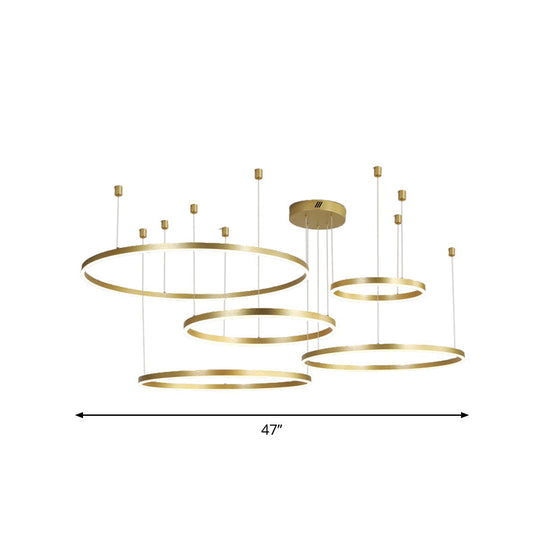 Postmodern Gold LED Hoop Chandelier - 3/4/5 Tiers, Ideal for Living Room