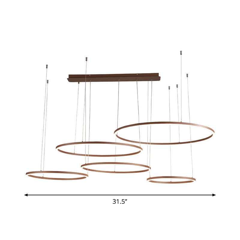 Brown LED Acrylic Chandelier - 3/4/5-Tier Minimalist Circular Pendant Light for Restaurants