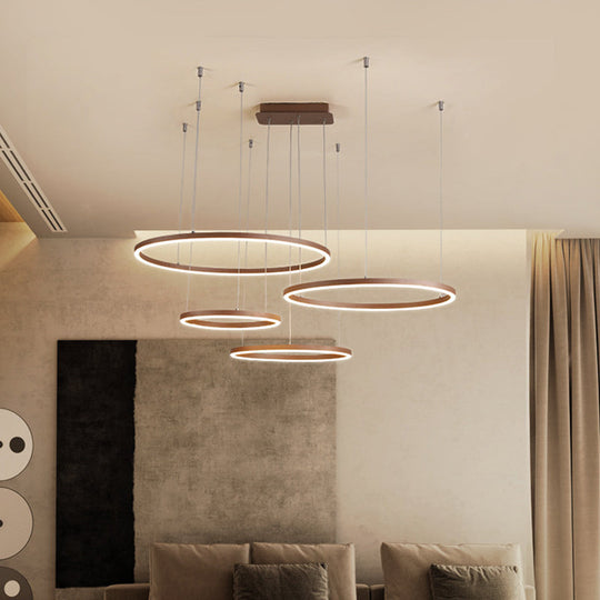 Circular Restaurant Chandelier - Acrylic Minimalist Led Pendant Light (3/4/5 Tier) In Brown