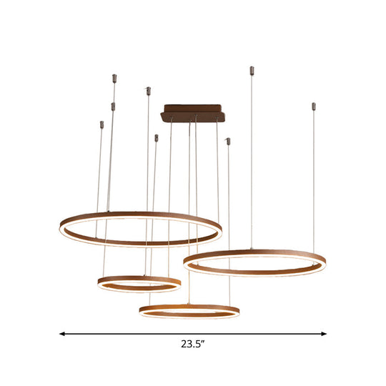 Brown LED Acrylic Chandelier - 3/4/5-Tier Minimalist Circular Pendant Light for Restaurants