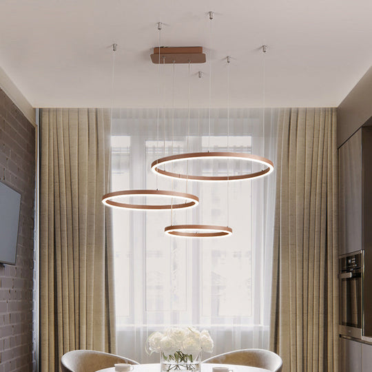 Brown LED Acrylic Chandelier - 3/4/5-Tier Minimalist Circular Pendant Light for Restaurants