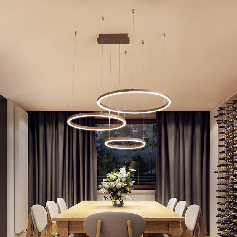 Brown LED Acrylic Chandelier - 3/4/5-Tier Minimalist Circular Pendant Light for Restaurants